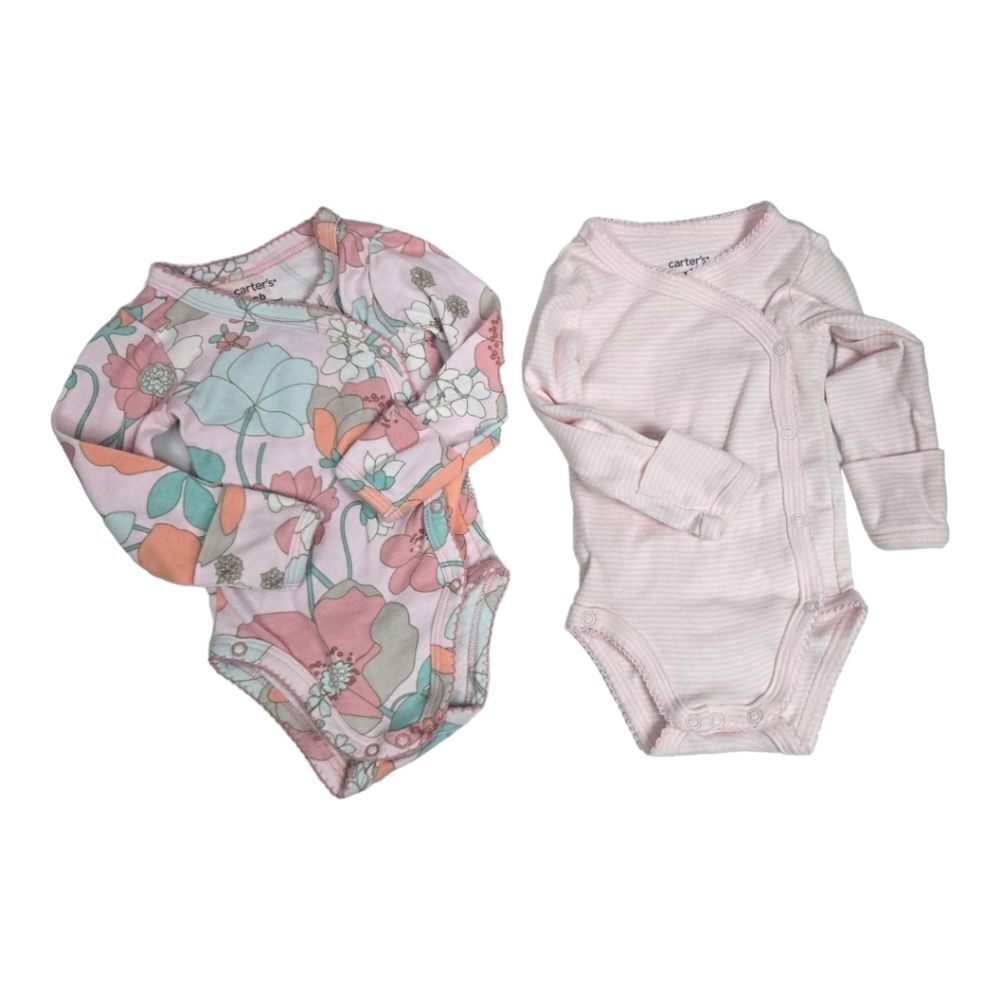 Carter's Newborn 2Pc Kimono Side Snap Bodysuit Set Floral Pink Layette NB Kimono